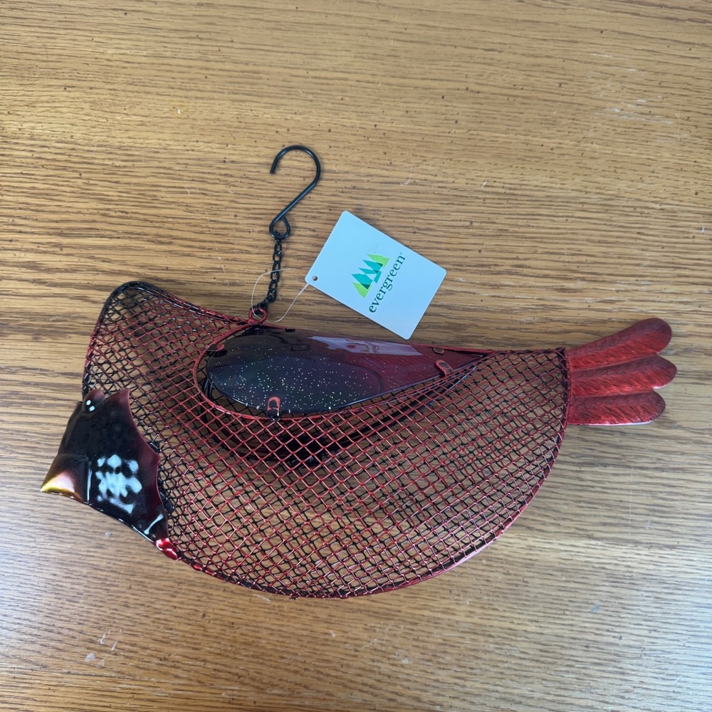 Evergreen Cardinal Seed Bird Feeder‎ Red Metal Mesh Hanging Garden Decor 2BF743